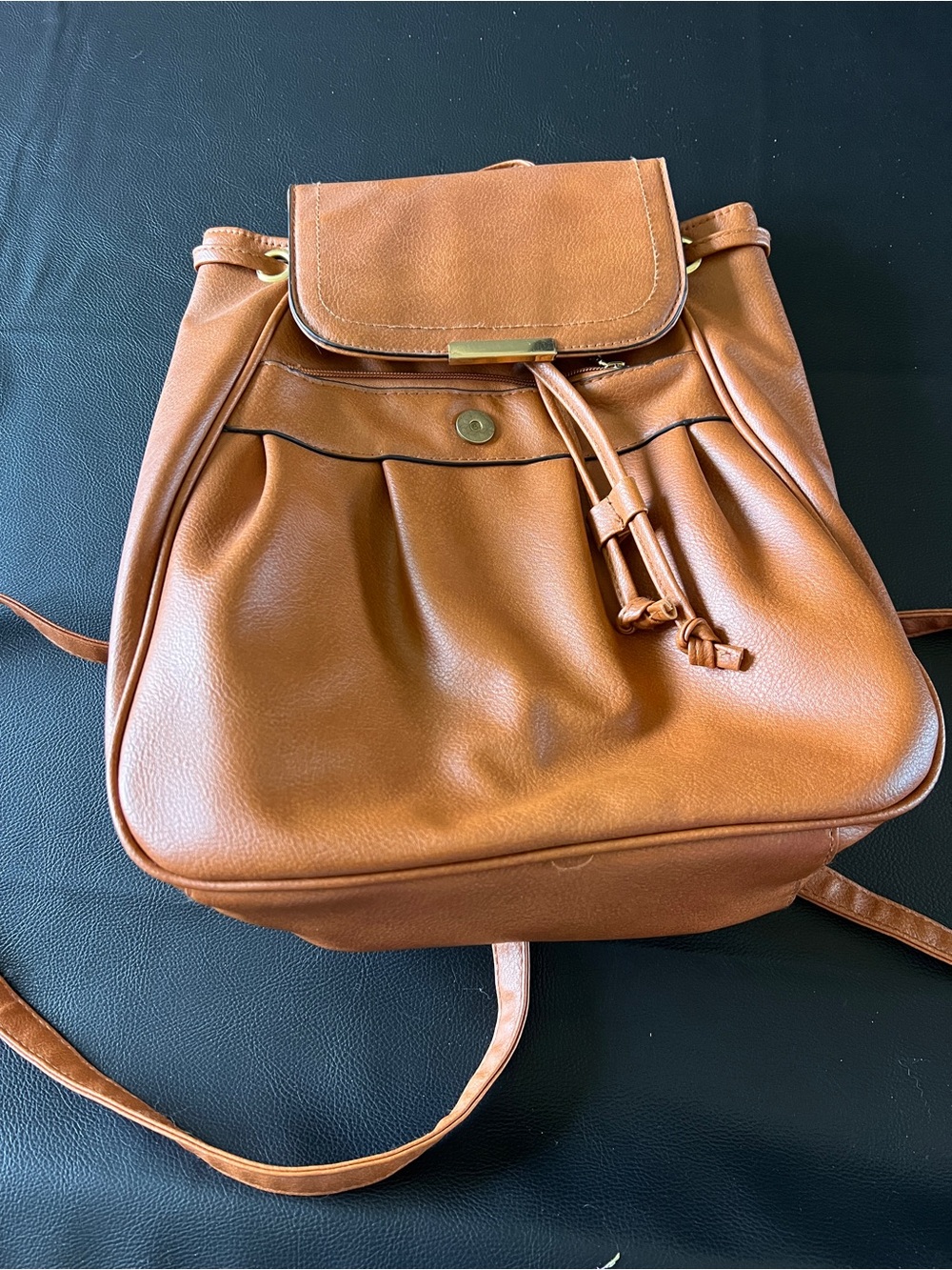 Everyday Tan Faux Leather Backpack - Sleek Drawstring Design